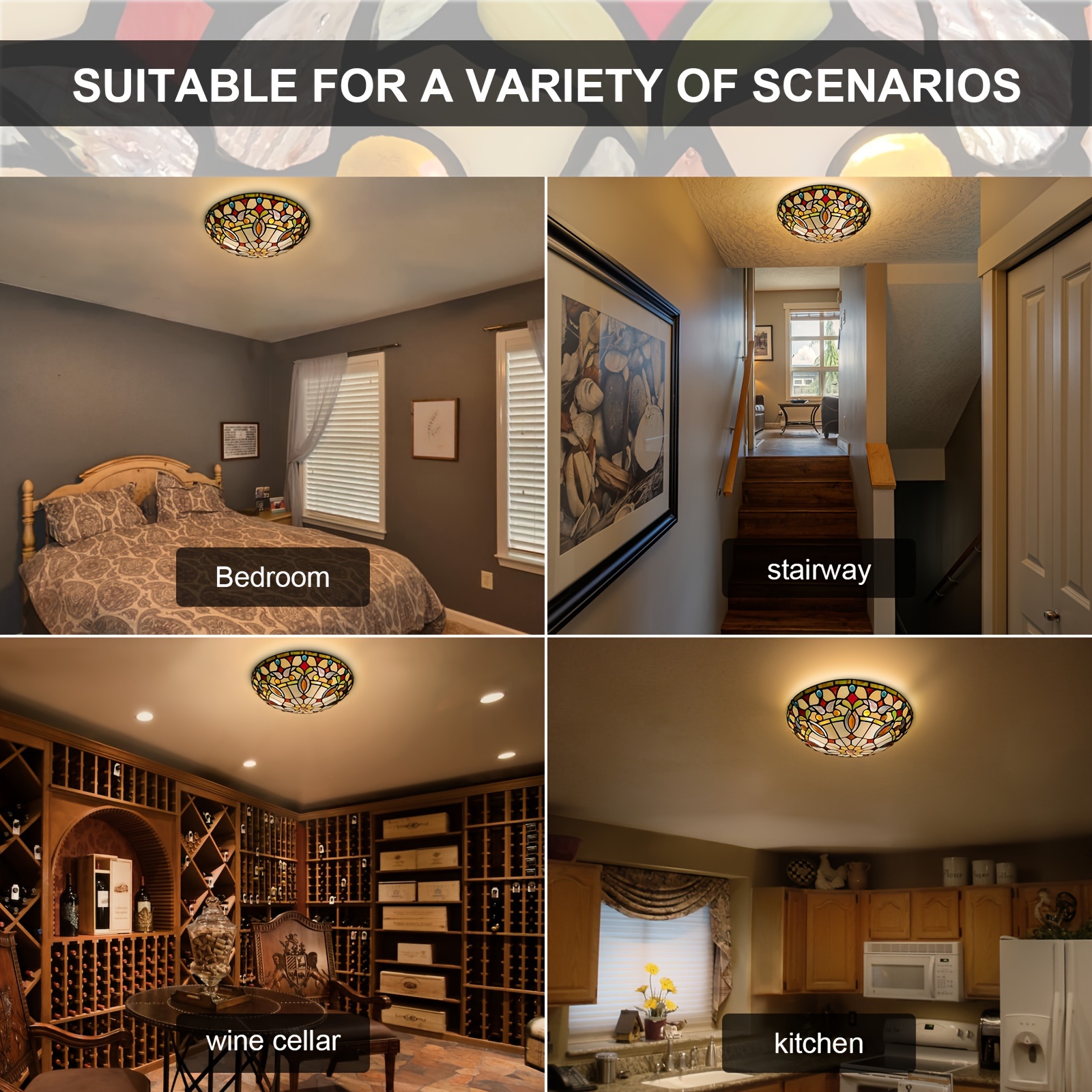 16" Stained Glass Flush Mount Ceiling Light