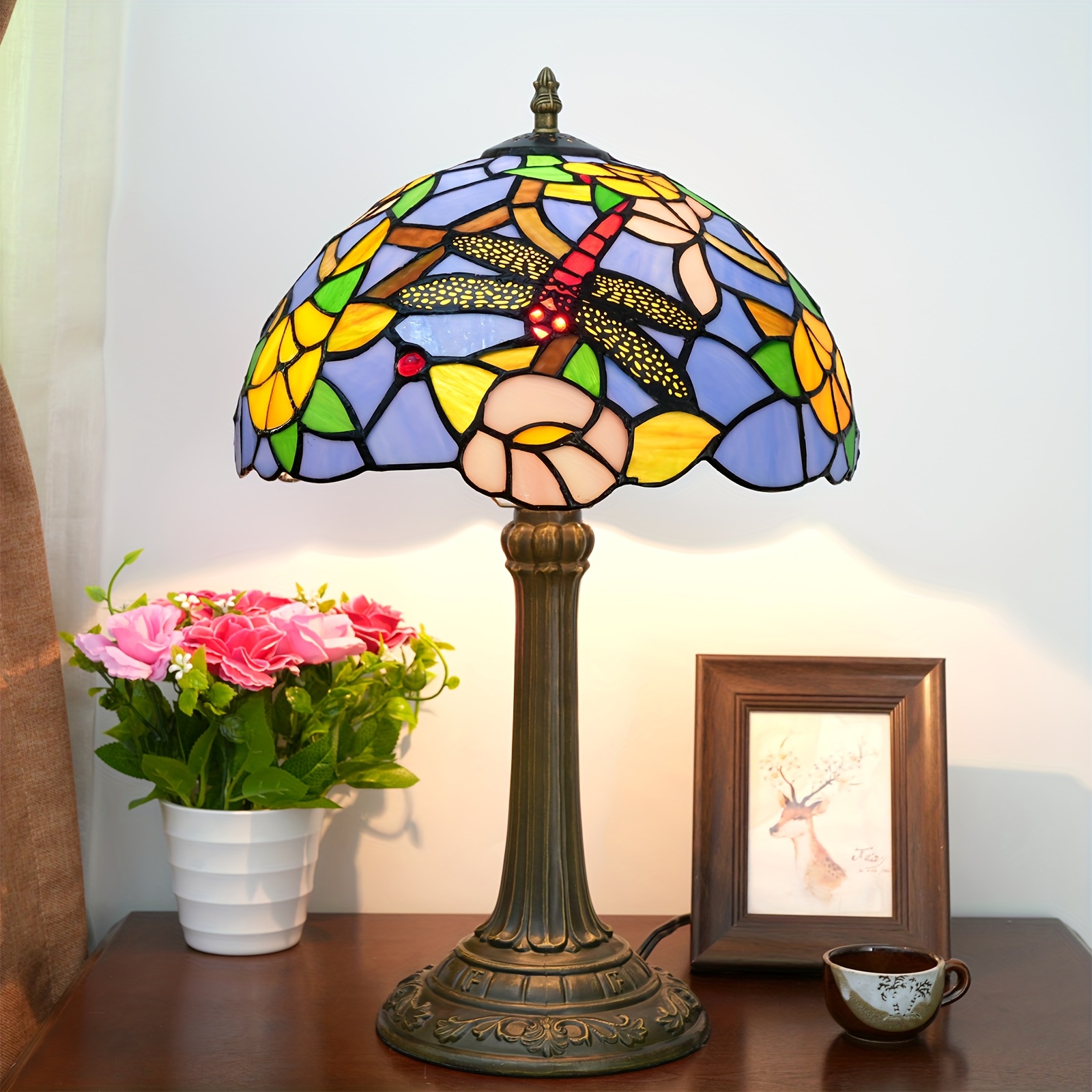 Blue Dragonfly Glass Table Lamp