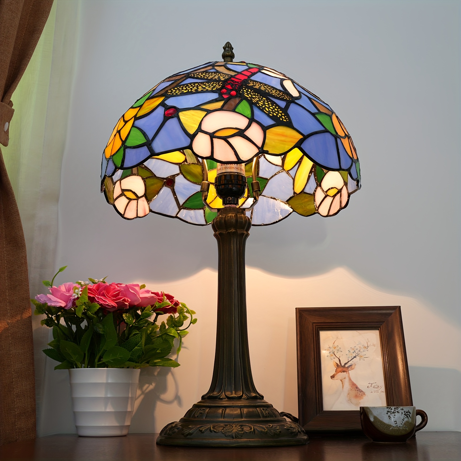Blue Dragonfly Glass Table Lamp