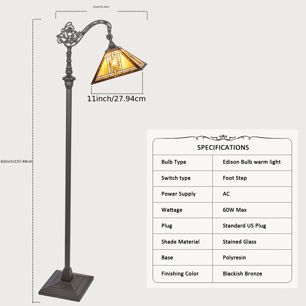 Stained Glass Gooseneck Floor Lamp