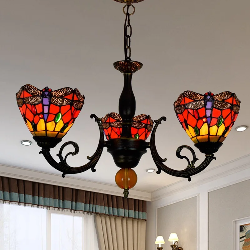 Tiffany Style Stained Glass Rose Chandelier