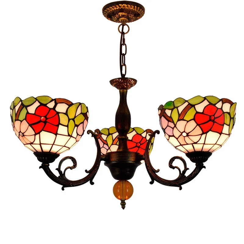 Tiffany Style Stained Glass Rose Chandelier