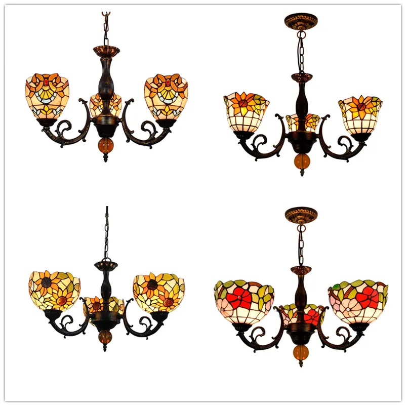 Tiffany Style Stained Glass Rose Chandelier
