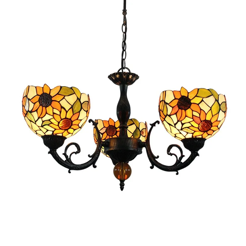 Tiffany Style Stained Glass Rose Chandelier