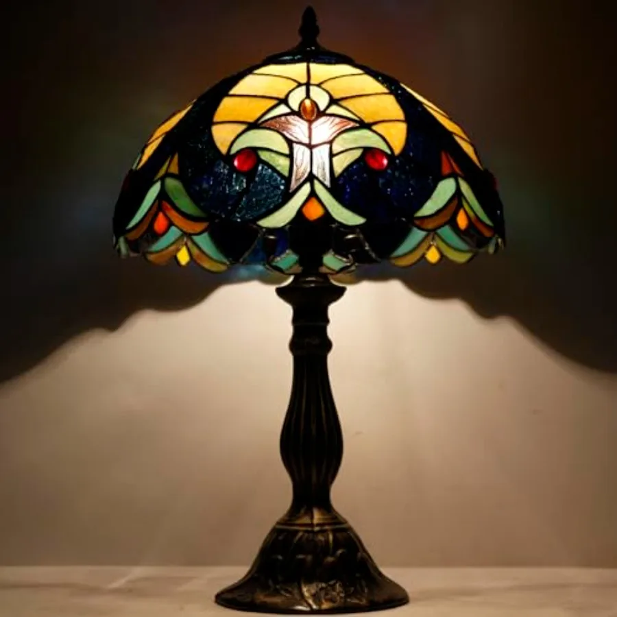 Blue and Yellow Stained Glass Bedside Lamp