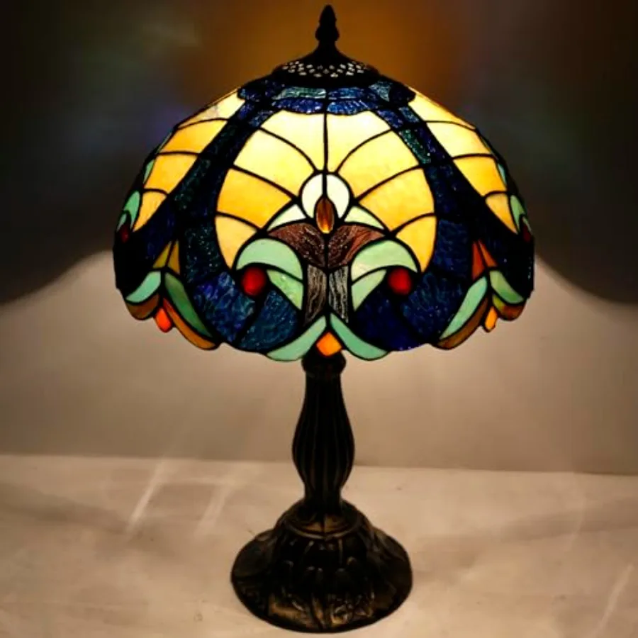 Blue and Yellow Stained Glass Bedside Lamp