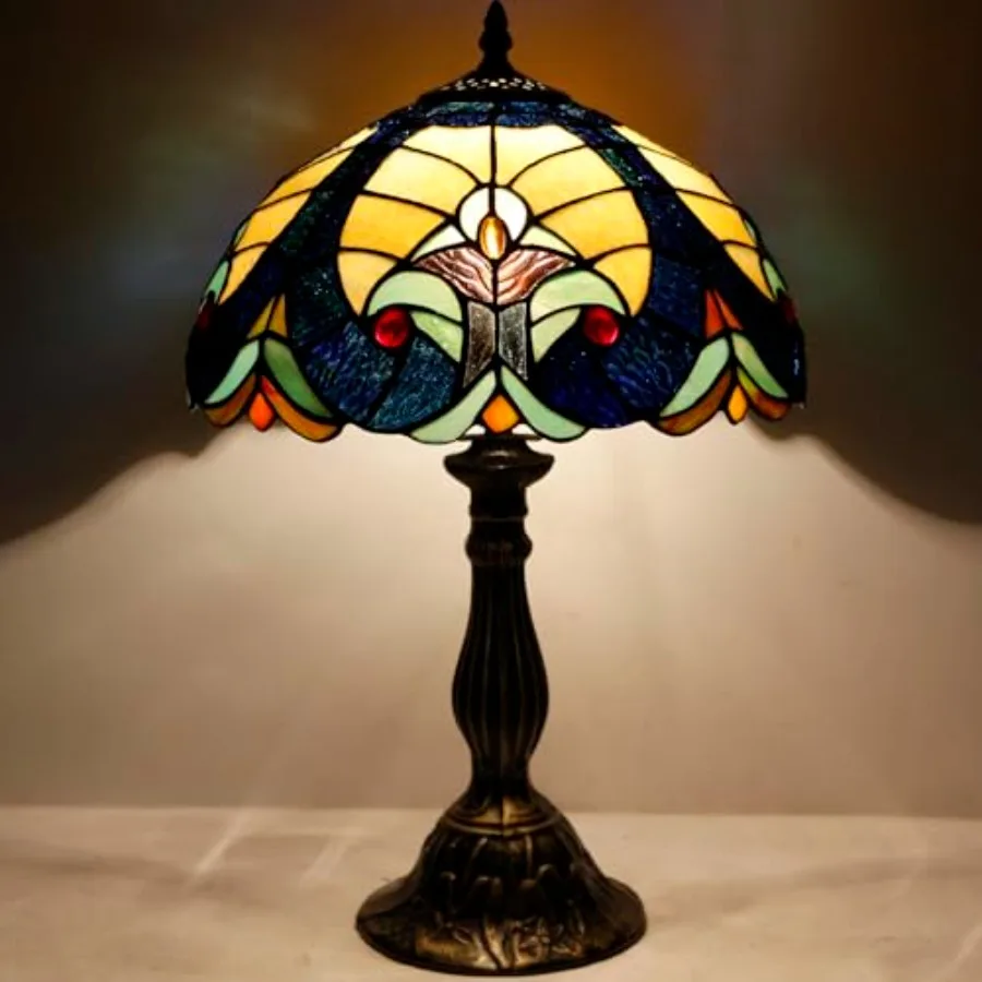 Blue and Yellow Stained Glass Bedside Lamp