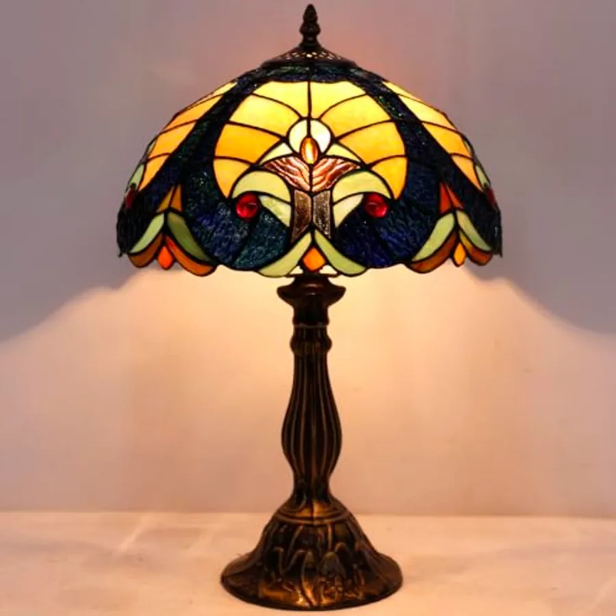 Blue and Yellow Stained Glass Bedside Lamp