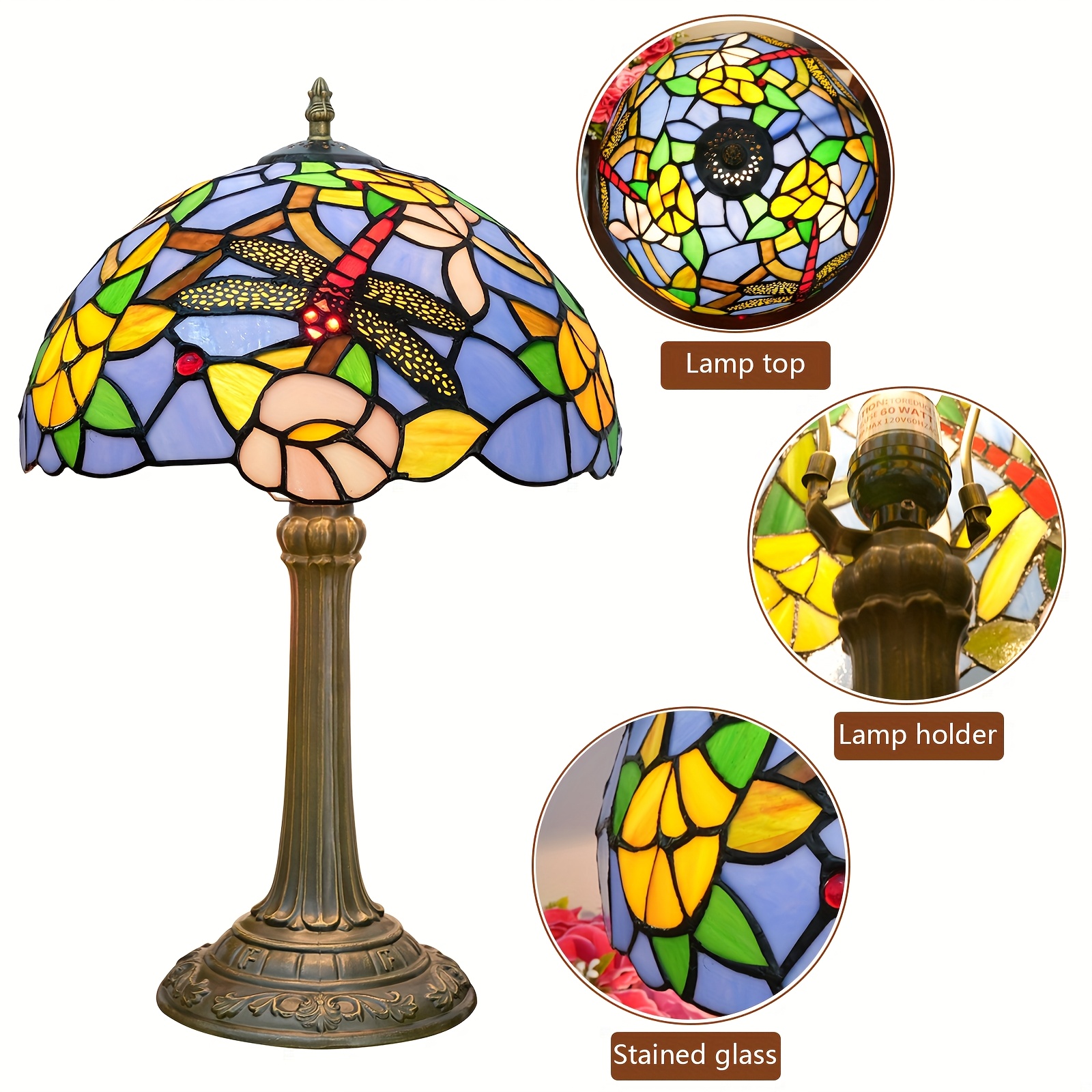 Blue Dragonfly Glass Table Lamp