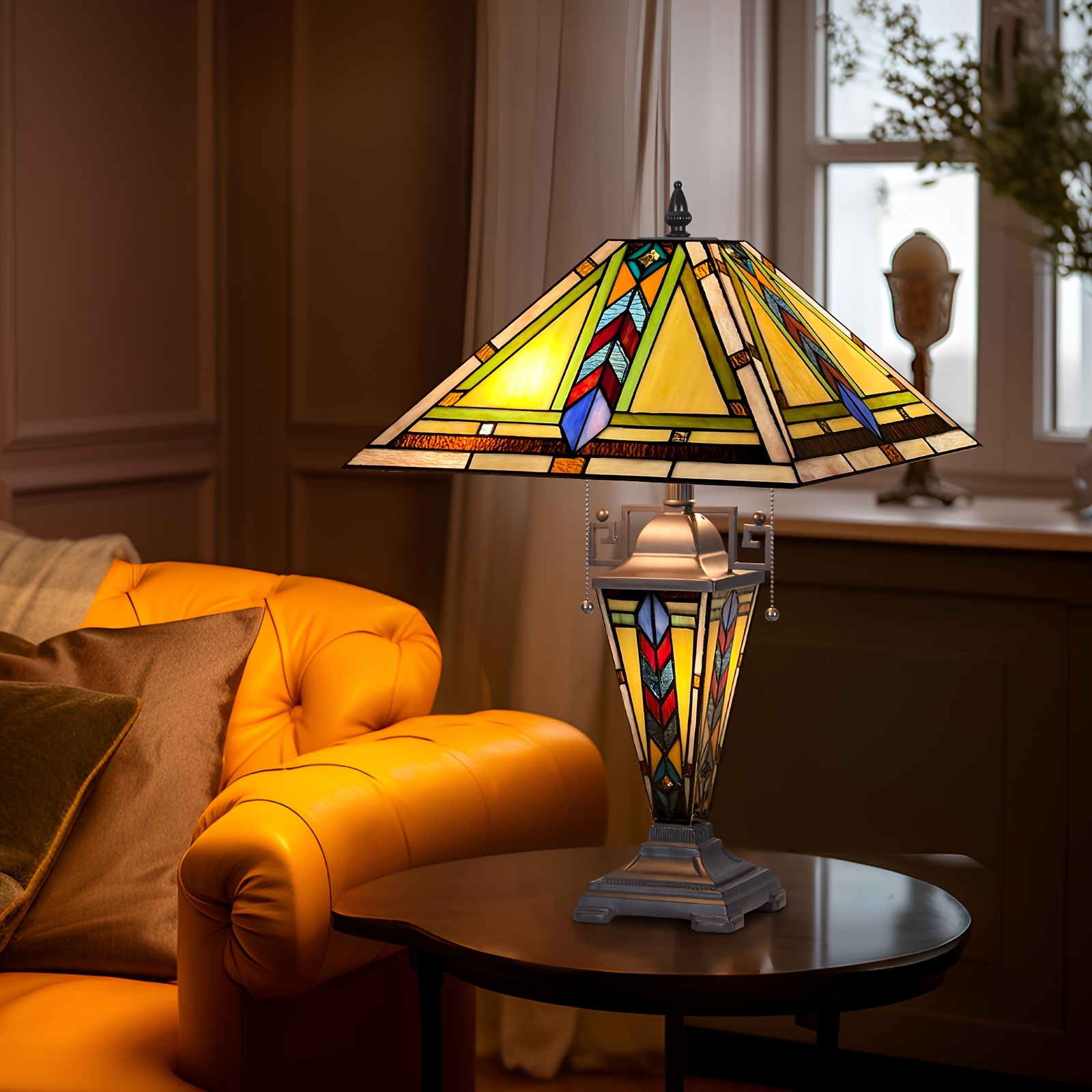 Mission Style Stained Glass Table Lamp
