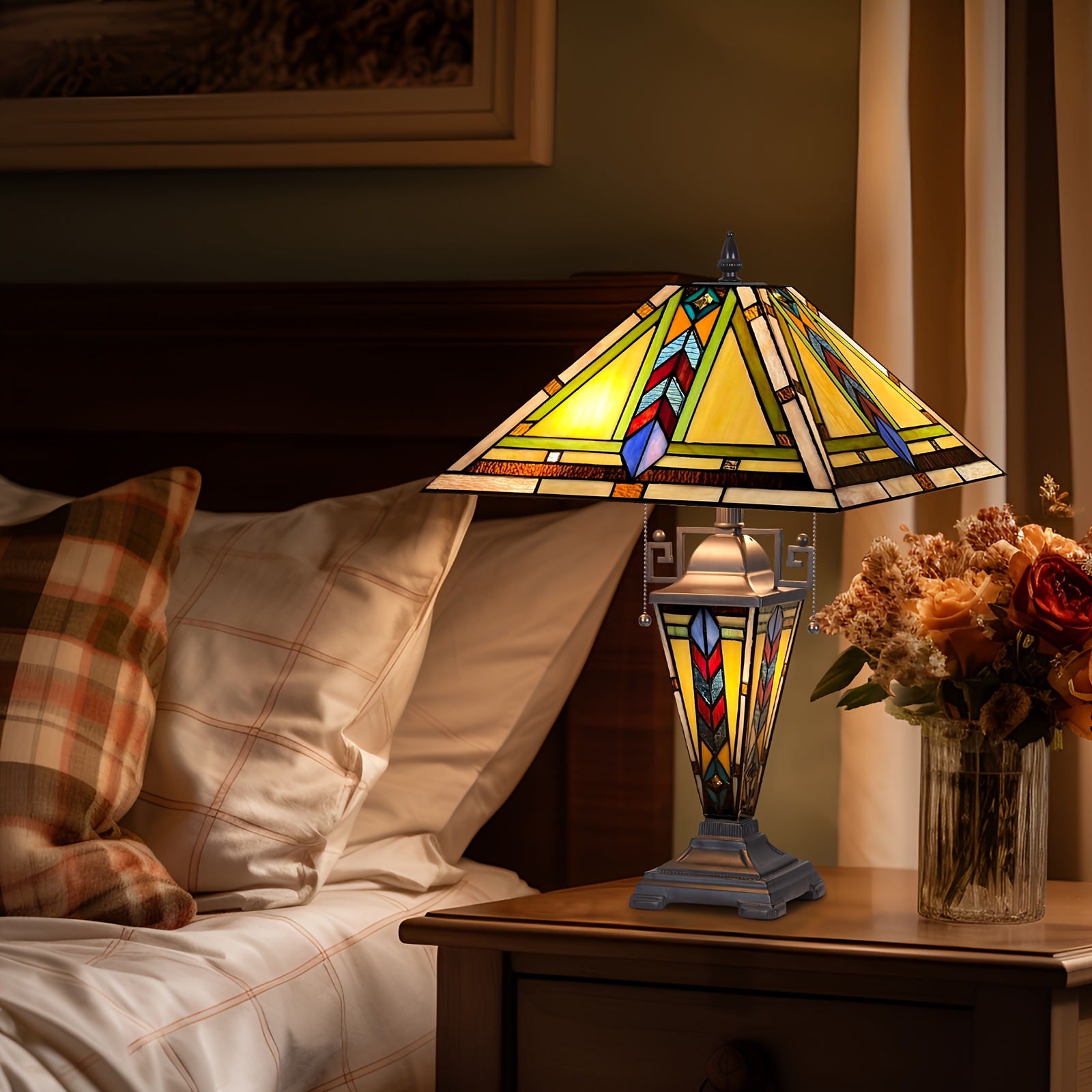 Mission Style Stained Glass Table Lamp