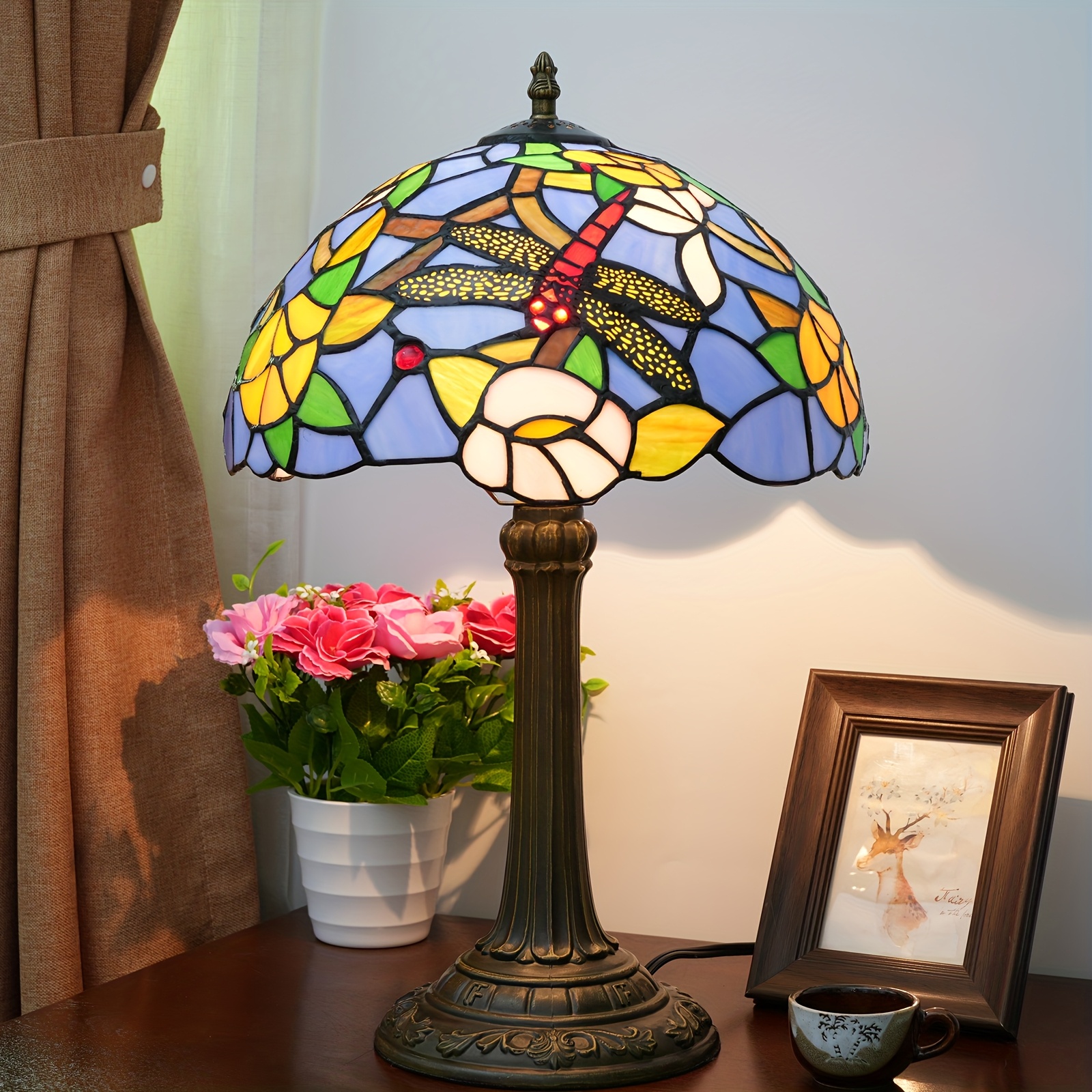 Blue Dragonfly Glass Table Lamp