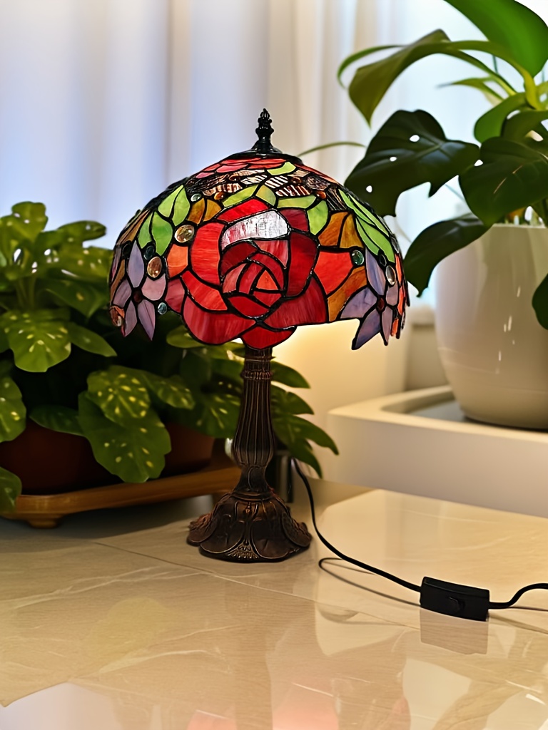 Vibrant 12" Stained Glass Art Petal Desk Lamp