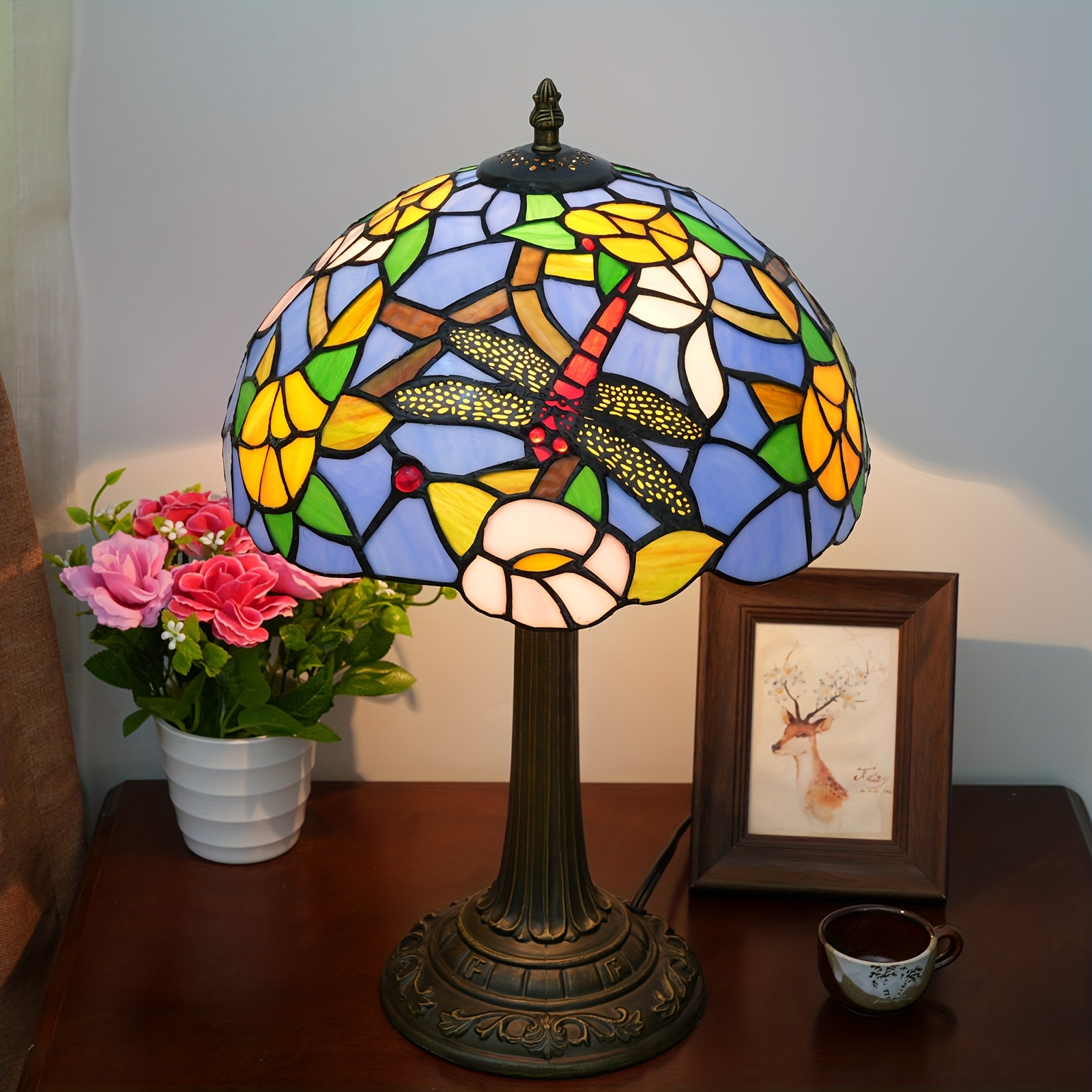 Blue Dragonfly Glass Table Lamp