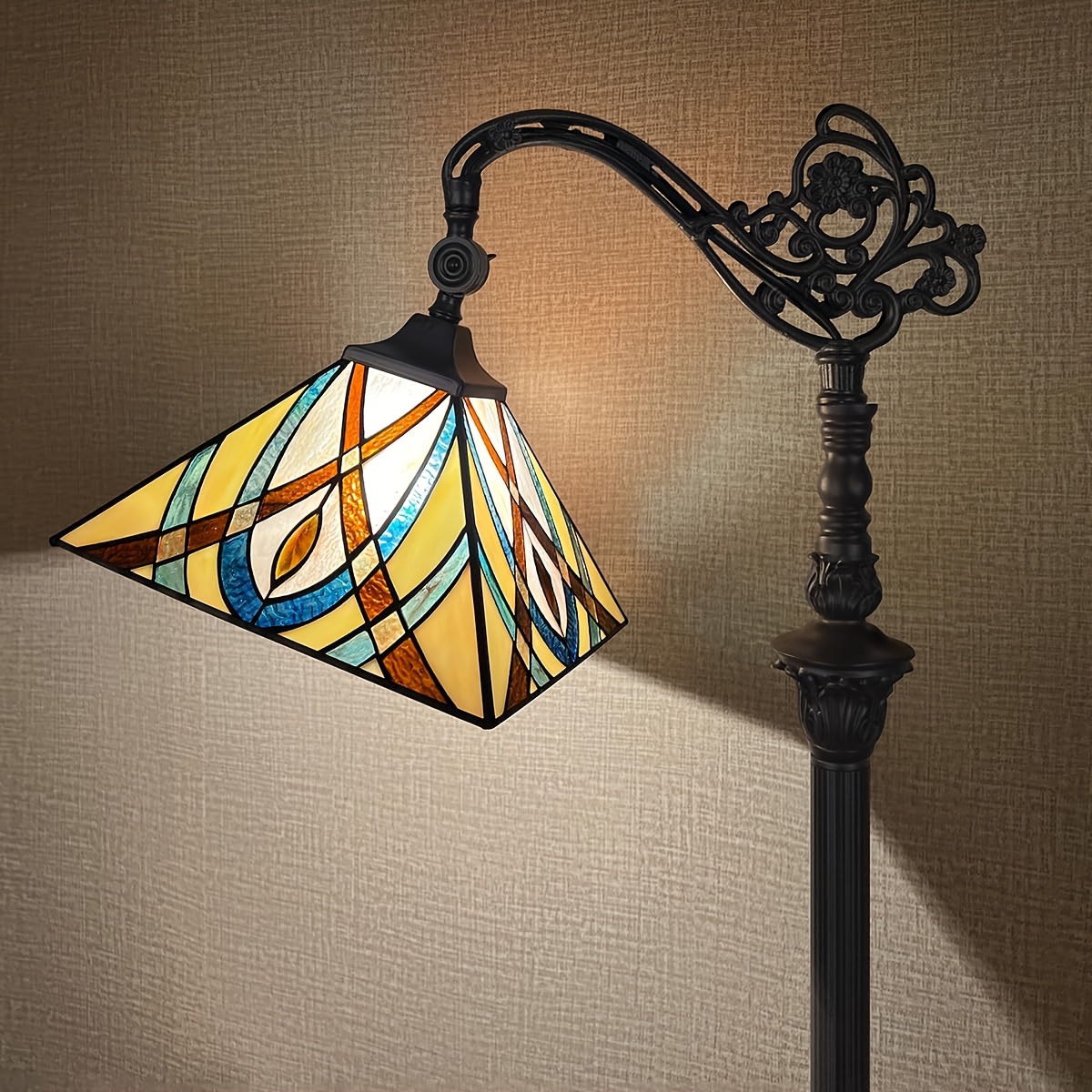 Stained Glass Gooseneck Floor Lamp