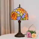 Tiffany Style Colored Glass Table Lamp - Red Rose
