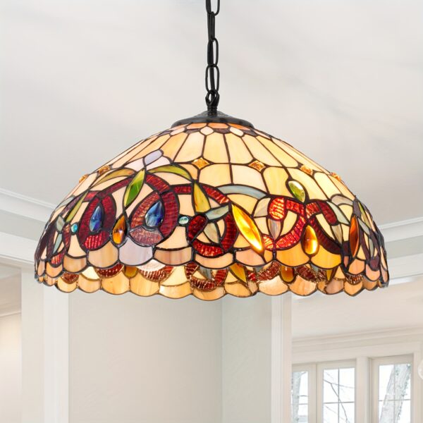 18" Rustic Stained Glass Chandelier