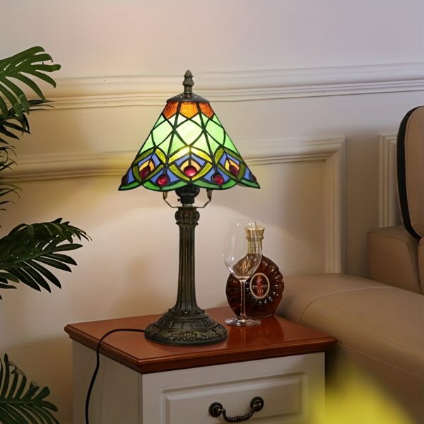 8" Tiffany-Style Peacock Glass Table Lamp