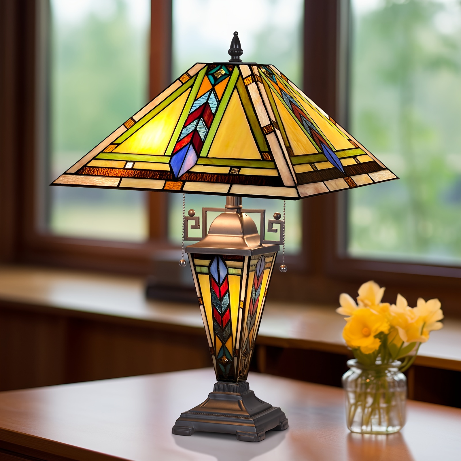 Mission Style Stained Glass Table Lamp