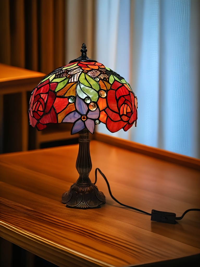 Vibrant 12" Stained Glass Art Petal Desk Lamp