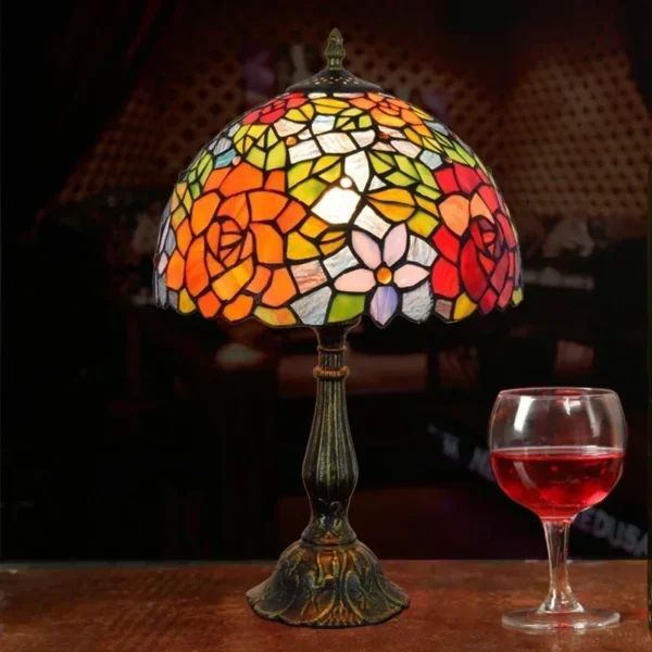 Tiffany Rose Stained Glass Table Lamp